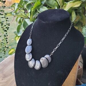 Chic Black Disc MCM Necklace Statement Chunky Silver Tone Chain‎ Choker Collar